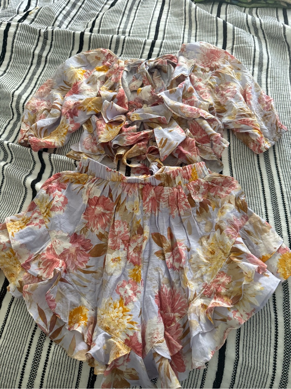 Talulah Floral Ruffle Two-Piece short Set womens Pink & Yellow set